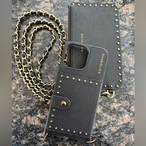 Bandolier Black Studded Leather Phone Case crossbody pouch bag iPhone 15 pro max